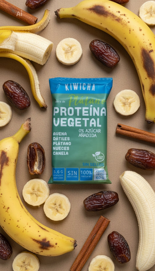 Barra Energética Plátano Kiwicha — 60 g Plátano chip deshidratado · Nueces · Sin azúcar añadida · 100% vegana